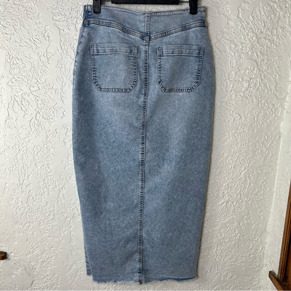 Sincerely Jules | Asymmetrical Denim Button Front Slit Midi Skirt Size 3/26 - Picture 2 of 12